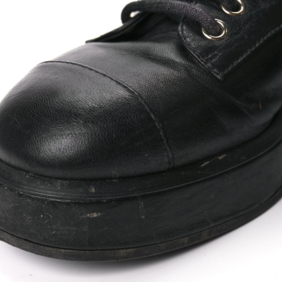 Chanel Lambskin Quilted Lace Up Combat Boots 37 Black Image 10