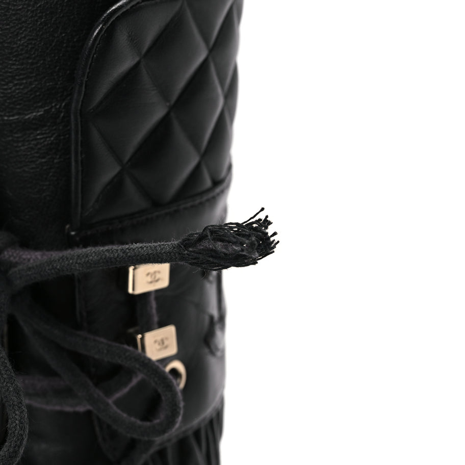 Chanel Lambskin Quilted Lace Up Combat Boots 37 Black Image 11