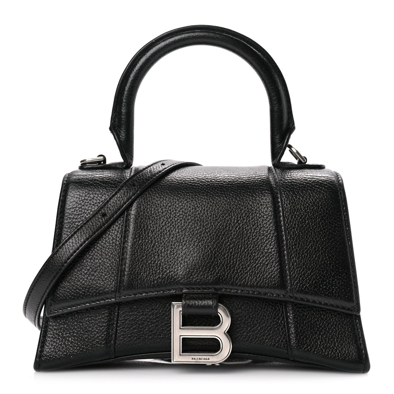  Balenciaga Grained Calfskin Hourglass Top Handle Bag XS Black