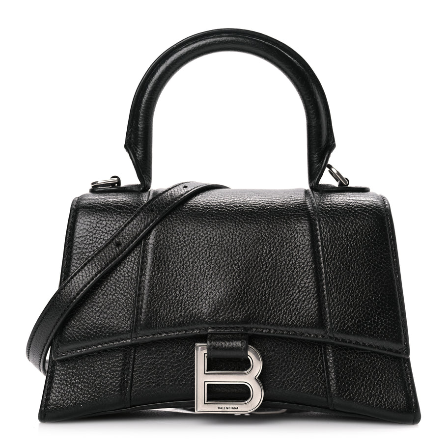 Balenciaga Grained Calfskin Hourglass Top Handle Bag XS Black Image 1