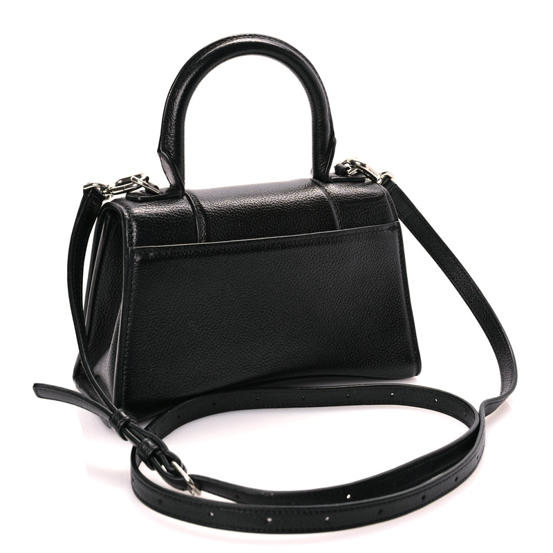  Balenciaga Grained Calfskin Hourglass Top Handle Bag XS Black