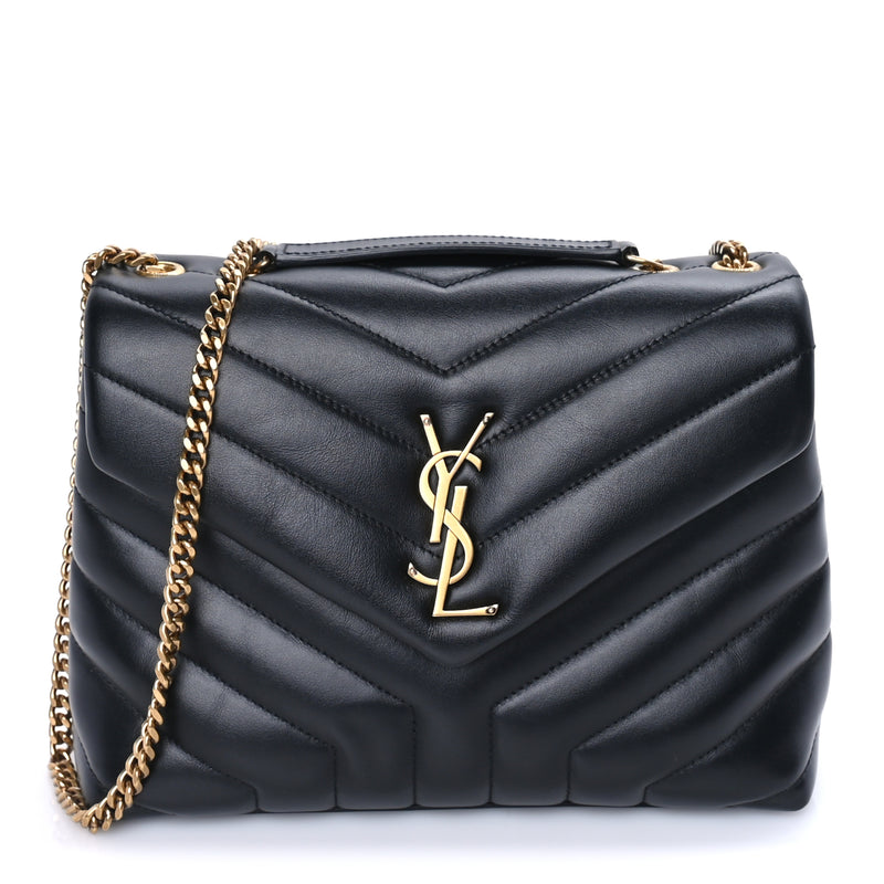  Saint Laurent Calfskin Y Quilted Monogram Small Loulou Chain Satchel  Black