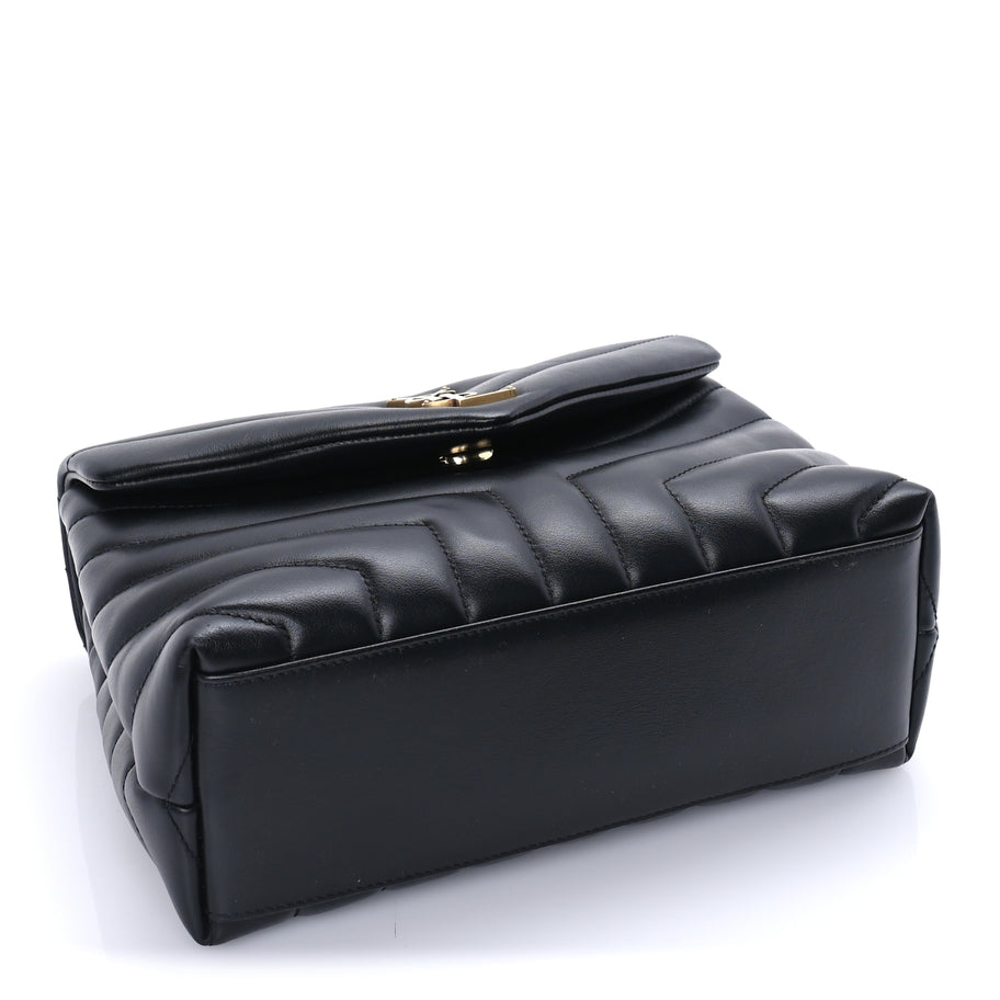 Saint Laurent Calfskin Y Quilted Monogram Small Loulou Chain Satchel  Black Image 3