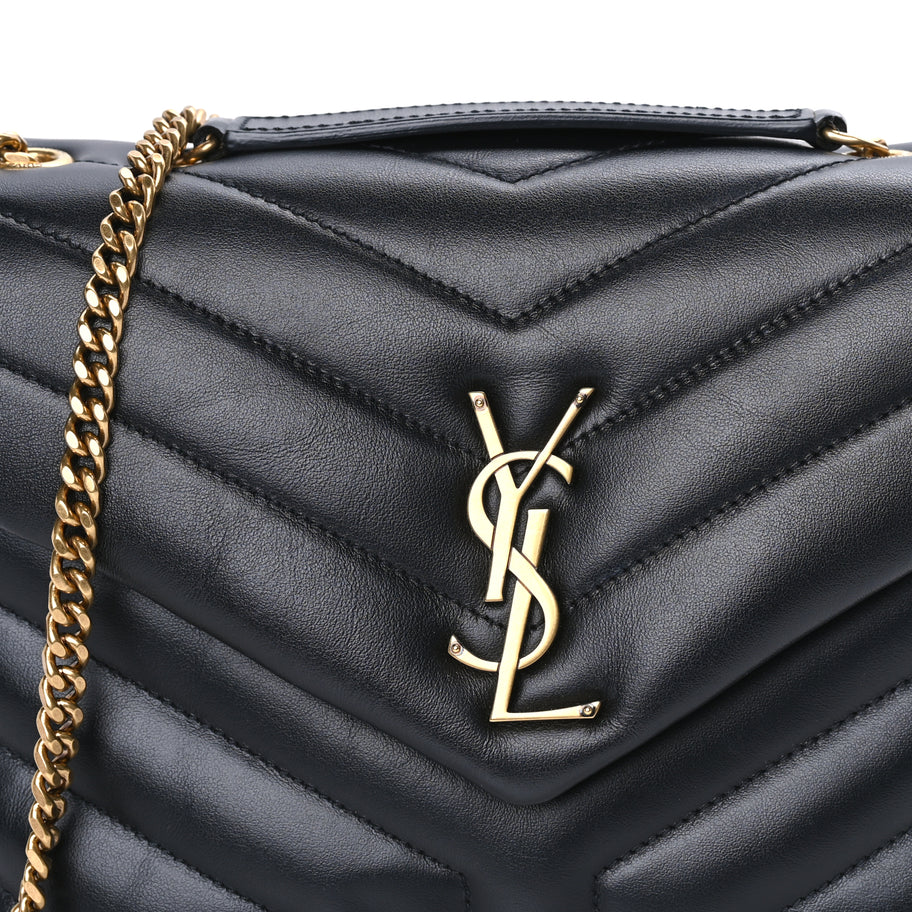 Saint Laurent Calfskin Y Quilted Monogram Small Loulou Chain Satchel  Black Image 6