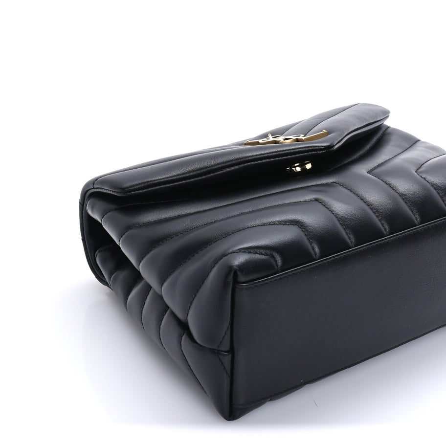 Saint Laurent Calfskin Y Quilted Monogram Small Loulou Chain Satchel  Black Image 7