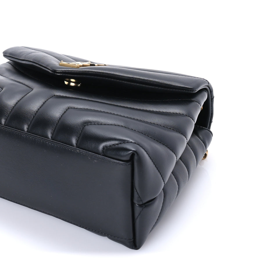 Saint Laurent Calfskin Y Quilted Monogram Small Loulou Chain Satchel  Black Image 8