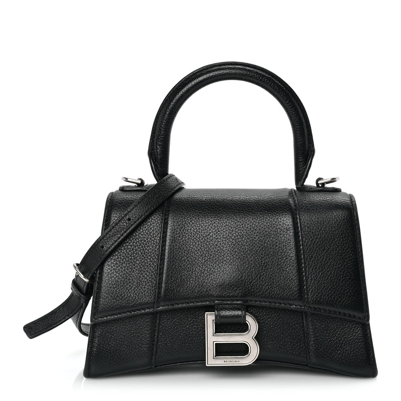  Balenciaga Grained Calfskin Hourglass Top Handle Bag XS Black