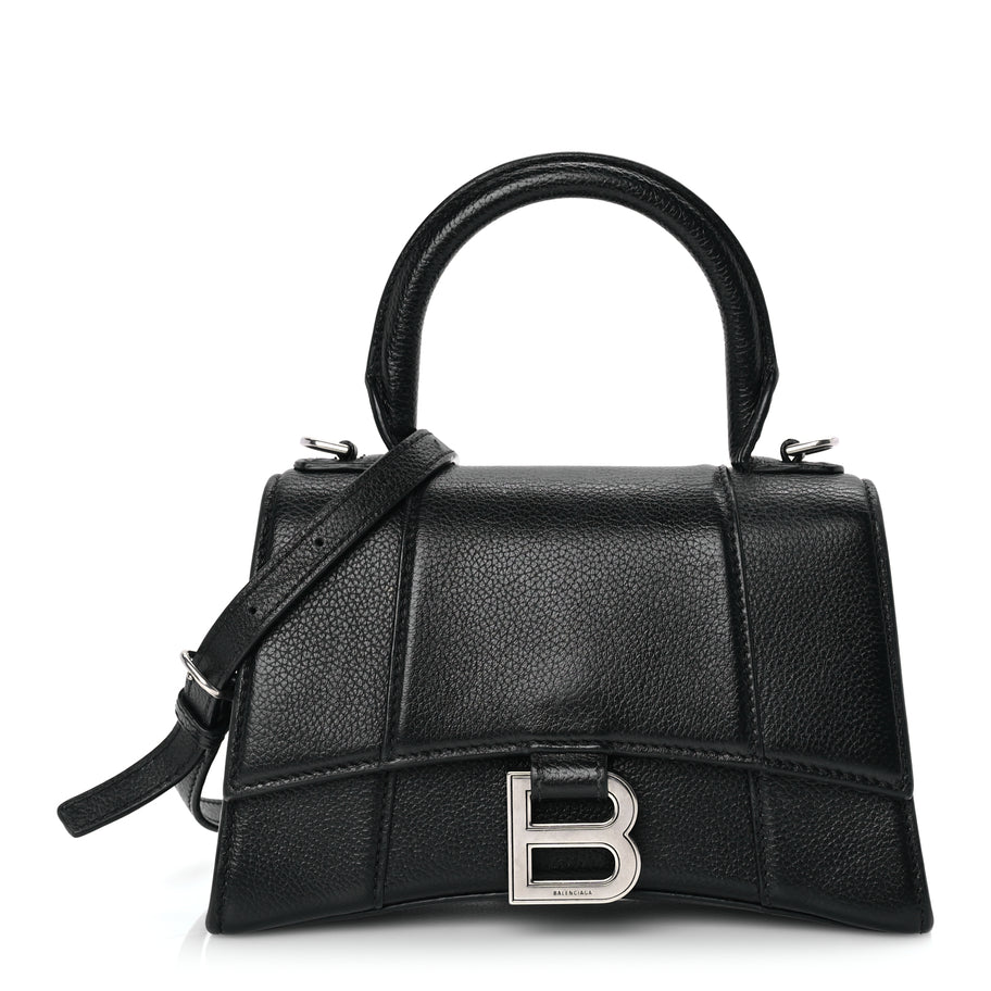 Balenciaga Grained Calfskin Hourglass Top Handle Bag XS Black Image 1