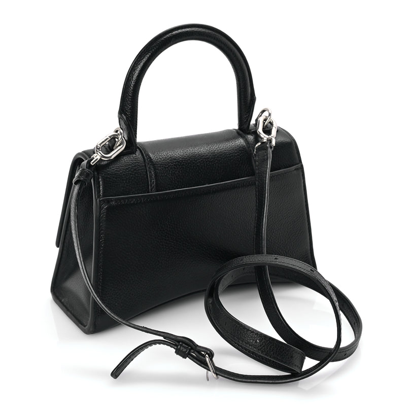  Balenciaga Grained Calfskin Hourglass Top Handle Bag XS Black