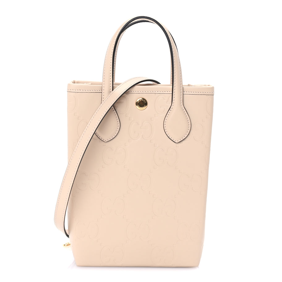 Gucci Gilbert Calfskin Jumbo GG Embossed Mini Tote Bag  Beige Image 1