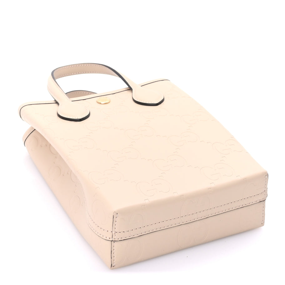 Gucci Gilbert Calfskin Jumbo GG Embossed Mini Tote Bag  Beige Image 3