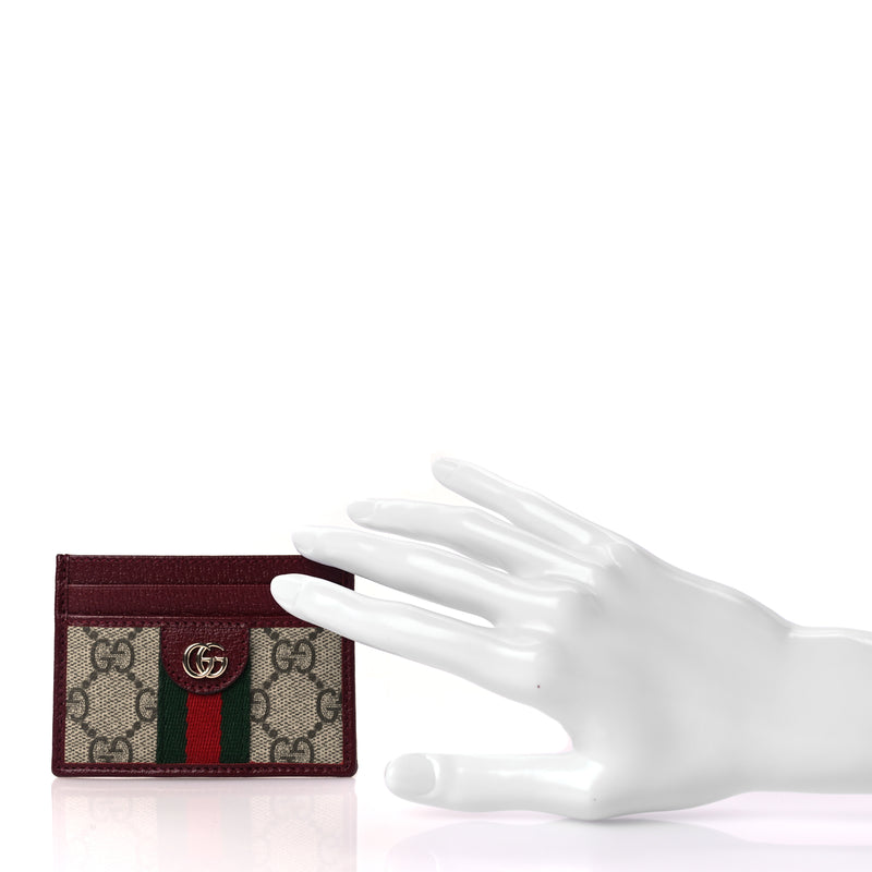  Gucci GG Supreme Monogram Textured Dollar Calfskin Ophidia Card Holder Beige Burgundy