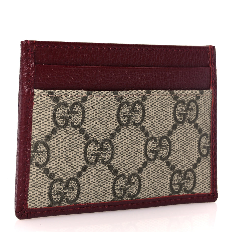 Gucci GG Supreme Monogram Textured Dollar Calfskin Ophidia Card Holder Beige Burgundy Image 3
