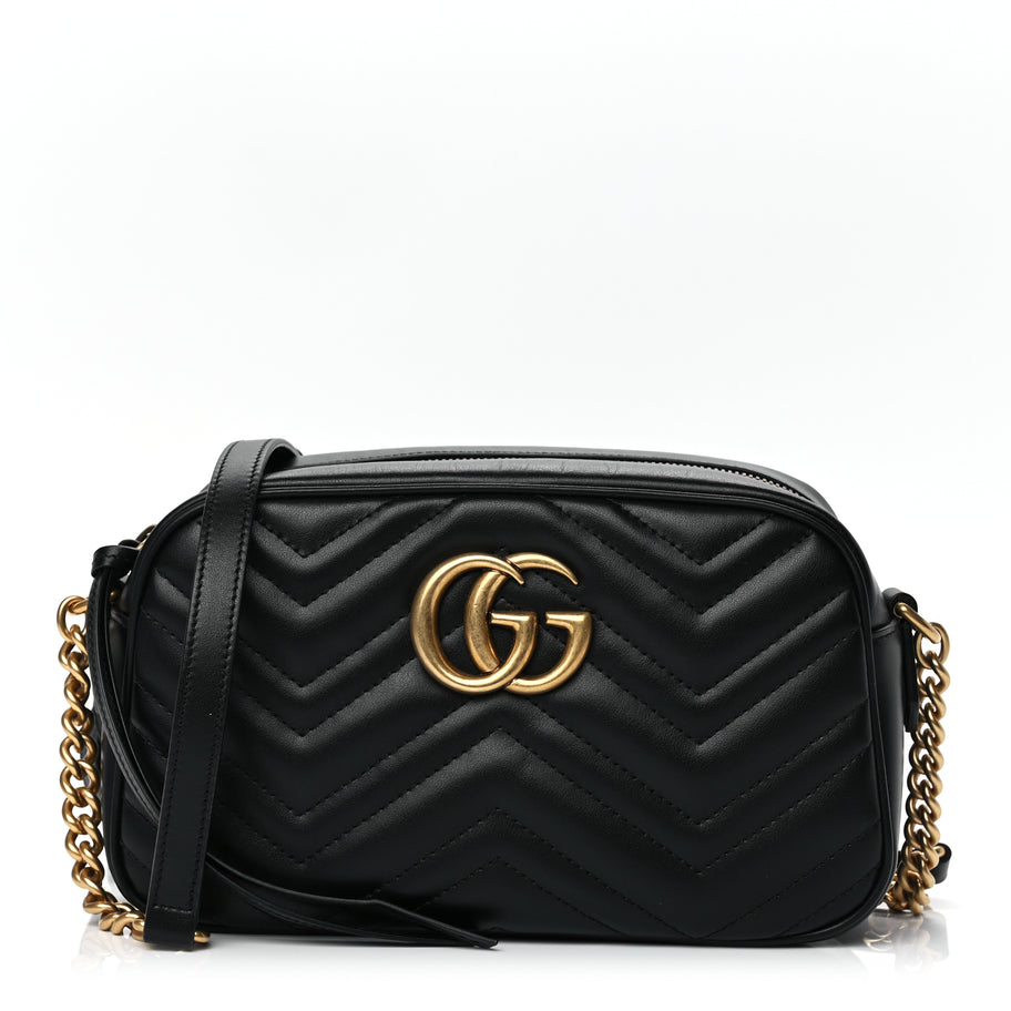 Gucci Calfskin Matelasse Small GG Marmont Chain Shoulder Bag Black Image 1