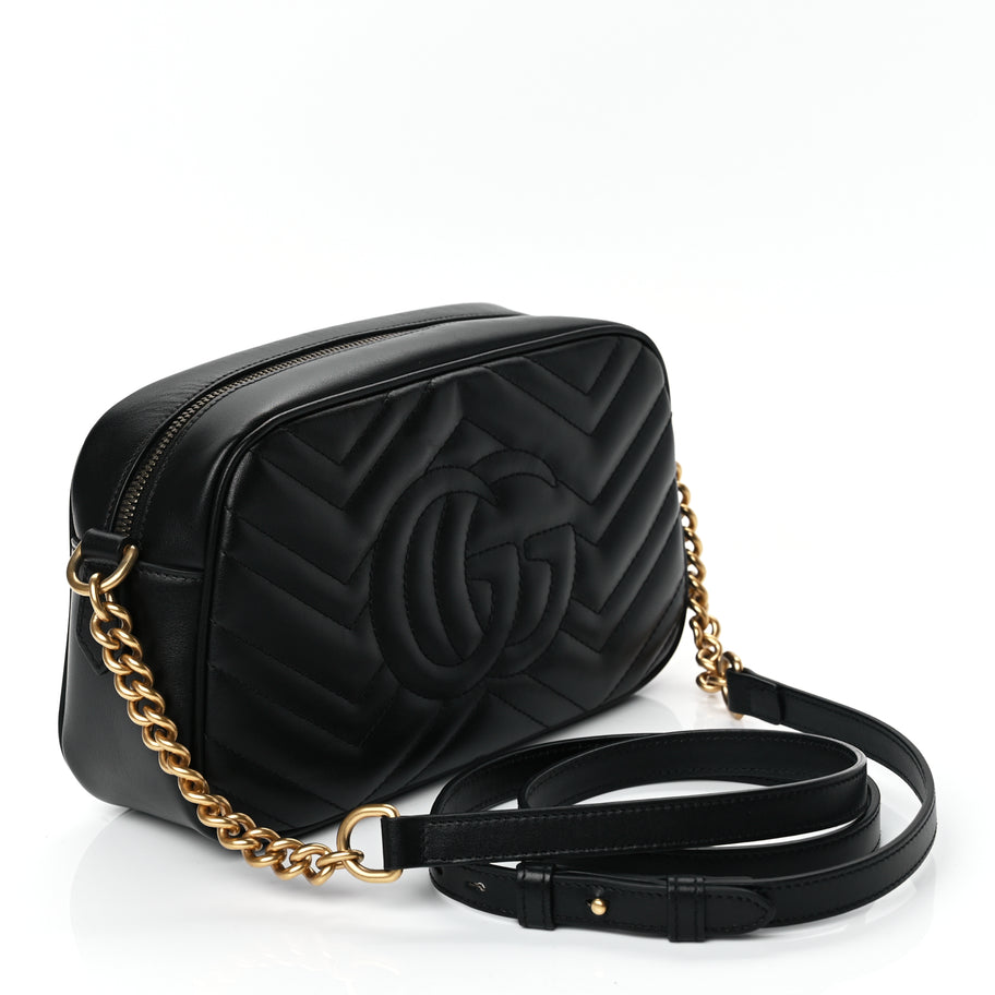 Gucci Calfskin Matelasse Small GG Marmont Chain Shoulder Bag Black Image 3