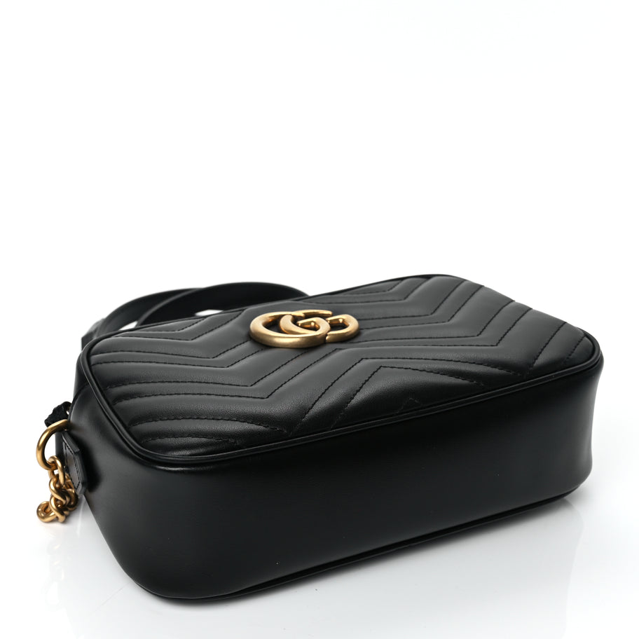Gucci Calfskin Matelasse Small GG Marmont Chain Shoulder Bag Black Image 4