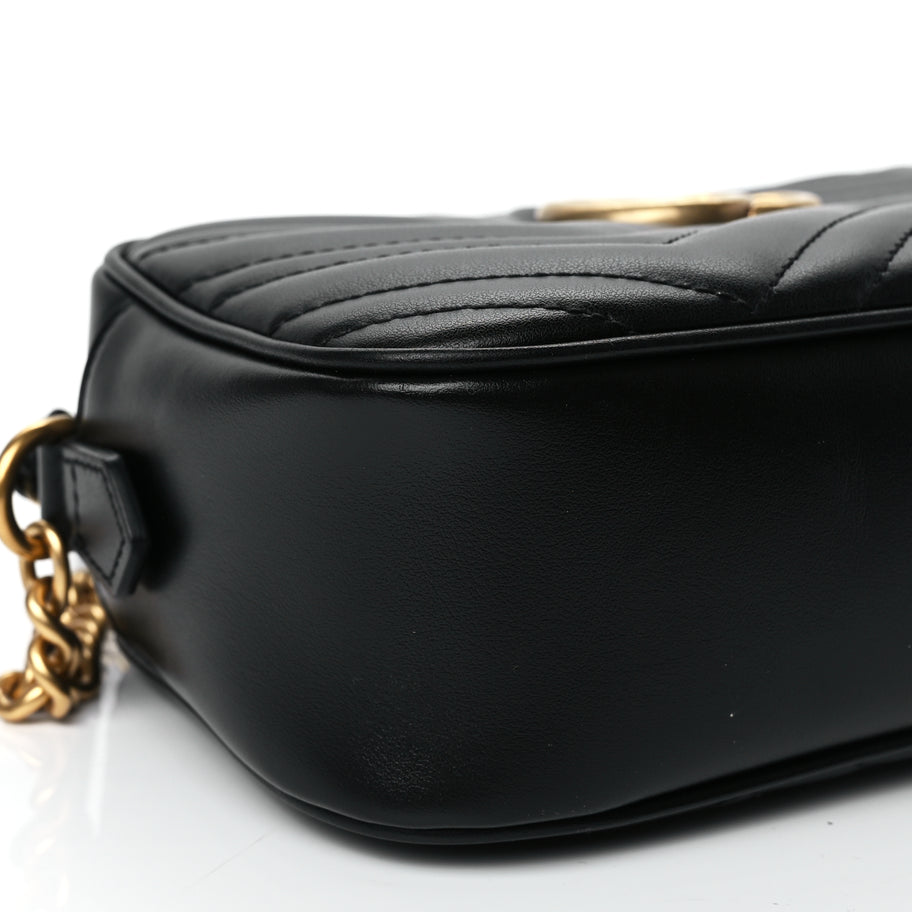 Gucci Calfskin Matelasse Small GG Marmont Chain Shoulder Bag Black Image 8