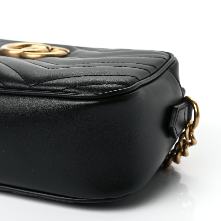 Gucci Calfskin Matelasse Small GG Marmont Chain Shoulder Bag Black Image 9