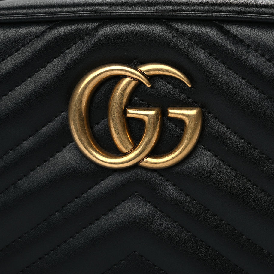 Gucci Calfskin Matelasse Small GG Marmont Chain Shoulder Bag Black Image 10