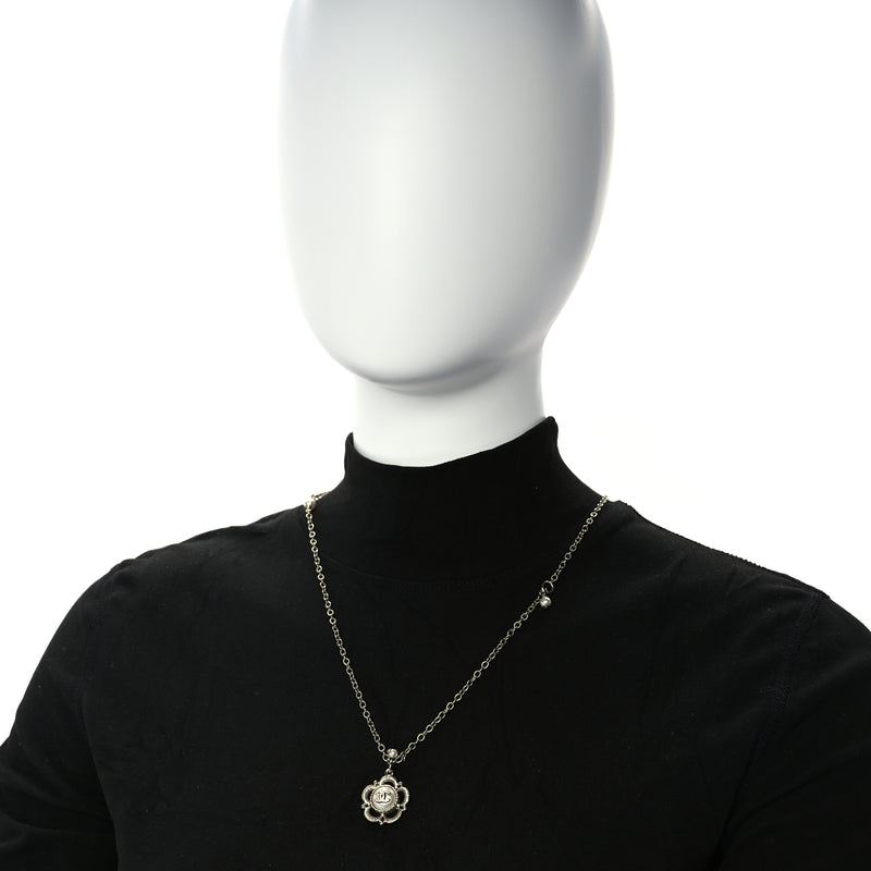  Chanel Crystal Pearl Camellia Necklace Gold