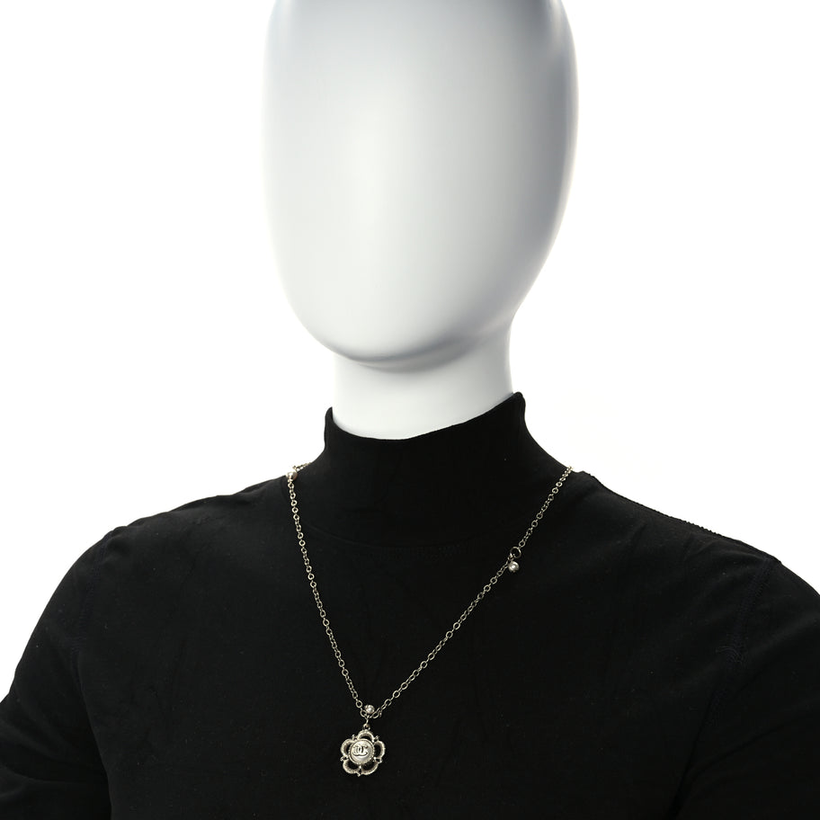 Chanel Crystal Pearl Camellia Necklace Gold Image 2