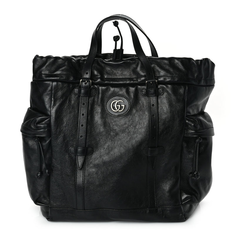  Gucci Piuma Lux Energy Monochrome Double G Drawstring Tote Black