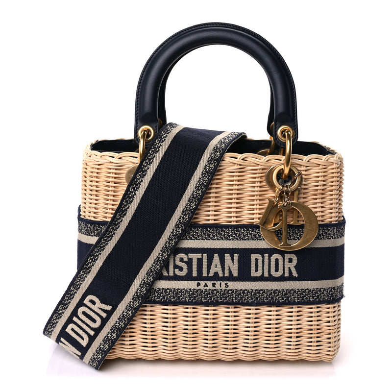  Christian Dior Wicker Oblique Medium Lady Dior Bag Blue Multicolor