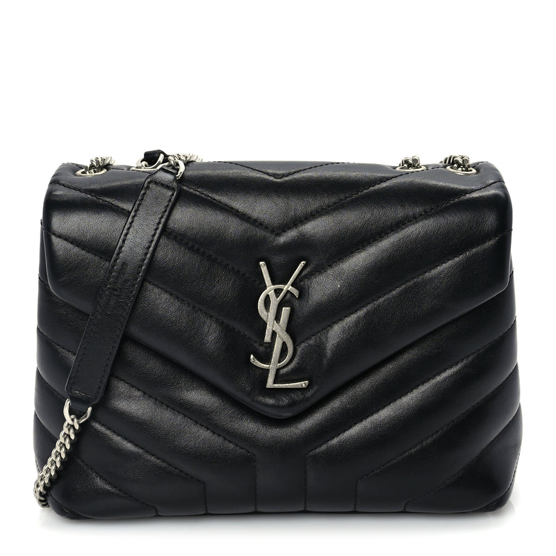  Saint Laurent Calfskin Y Quilted Monogram Small Loulou Chain Satchel Black