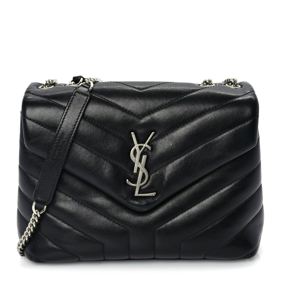 Saint Laurent Calfskin Y Quilted Monogram Small Loulou Chain Satchel Black Image 1