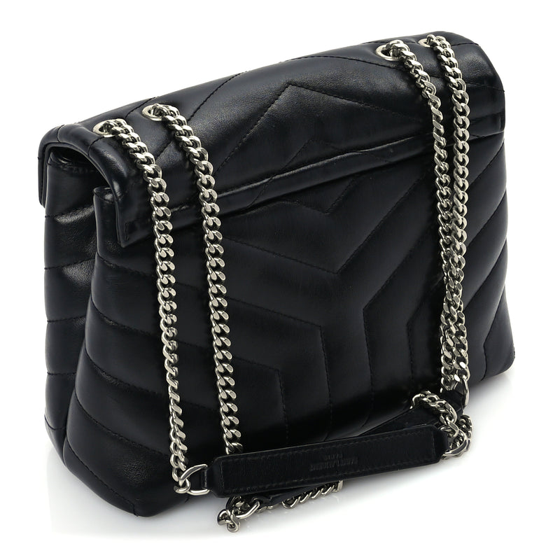  Saint Laurent Calfskin Y Quilted Monogram Small Loulou Chain Satchel Black