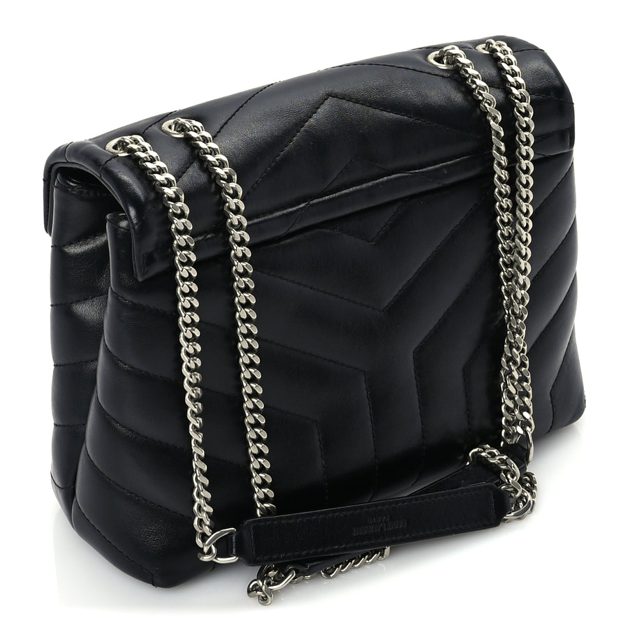 Saint Laurent Calfskin Y Quilted Monogram Small Loulou Chain Satchel Black Image 2