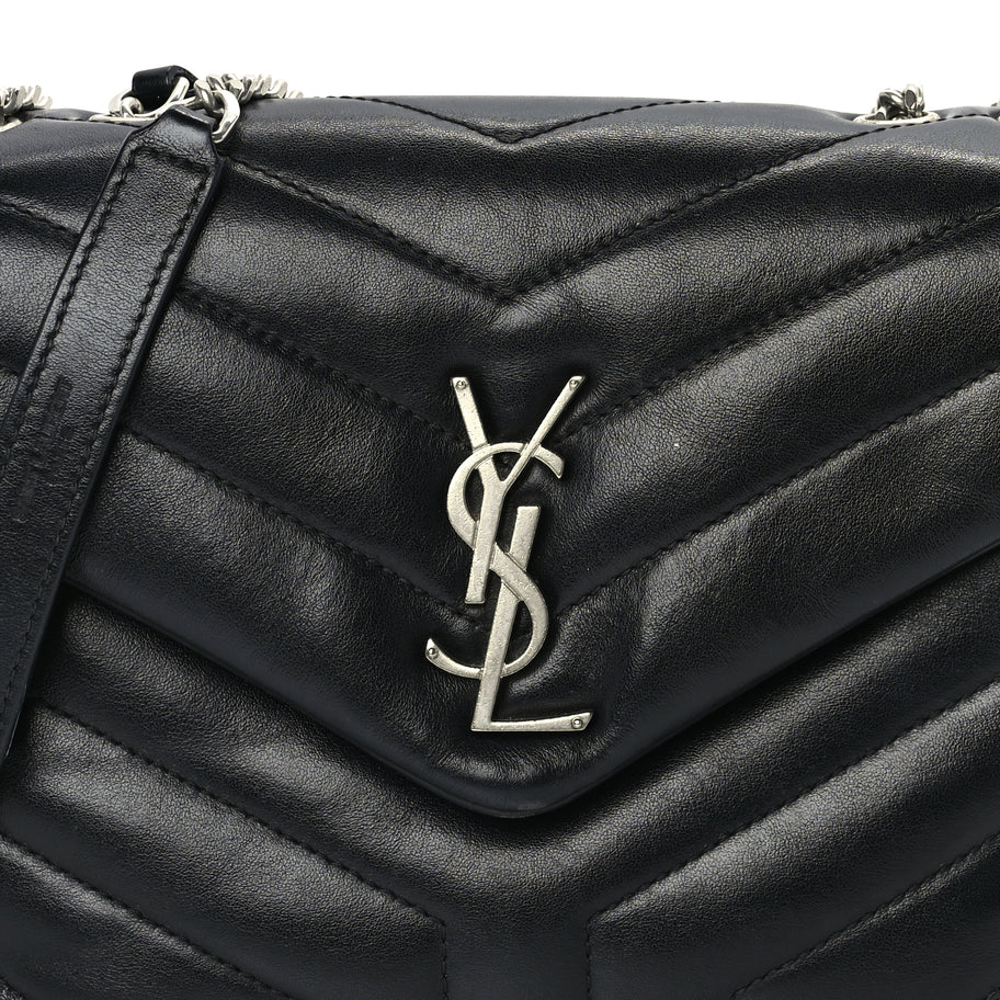 Saint Laurent Calfskin Y Quilted Monogram Small Loulou Chain Satchel Black Image 6