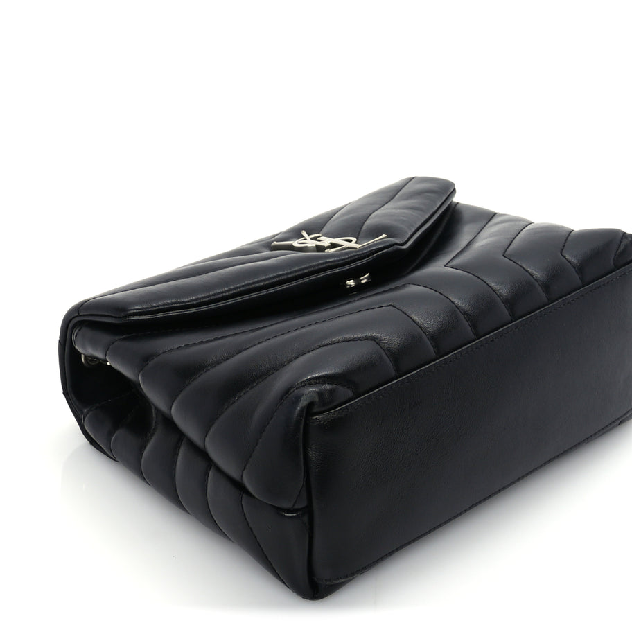 Saint Laurent Calfskin Y Quilted Monogram Small Loulou Chain Satchel Black Image 7
