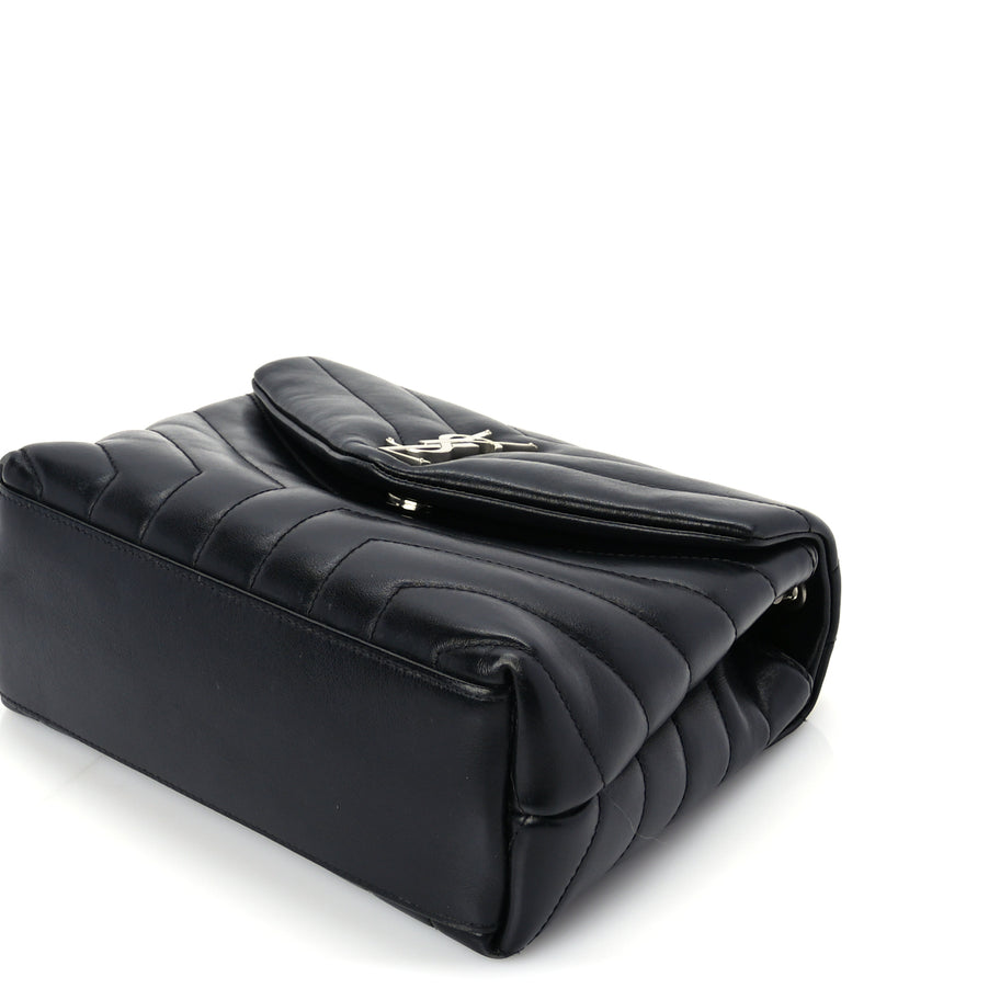Saint Laurent Calfskin Y Quilted Monogram Small Loulou Chain Satchel Black Image 8