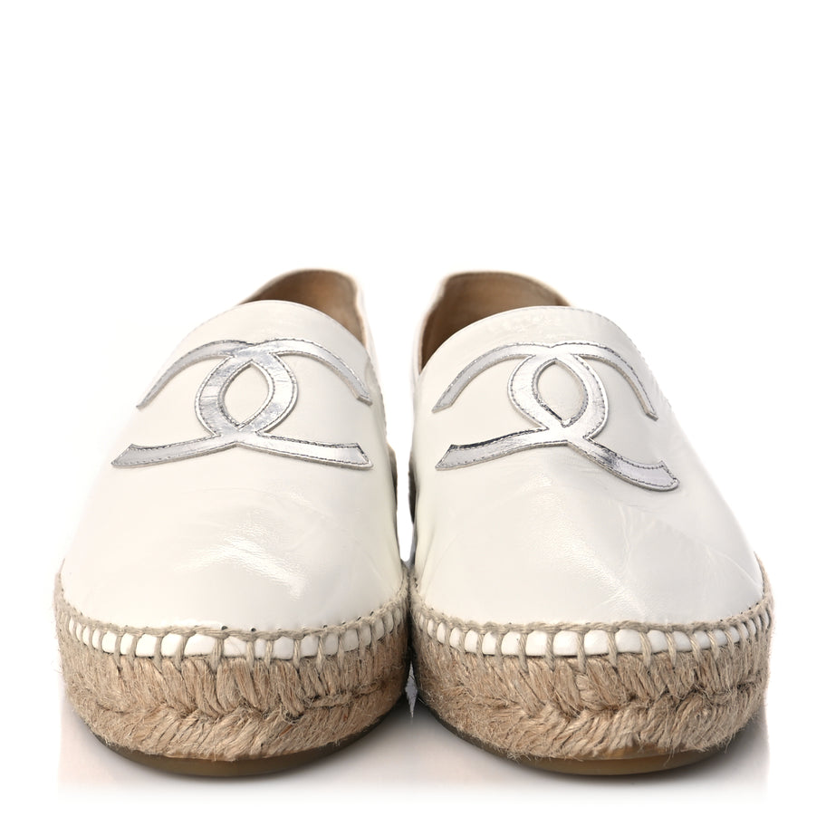 Chanel Distressed Patent CC Espadrilles 40 White Silver Image 3