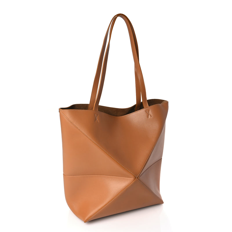  Loewe Shiny Calfskin Medium Puzzle Fold Tote Warm Desert
