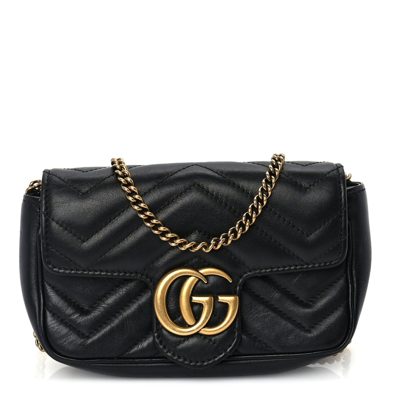  Gucci Calfskin Matelasse Super Mini GG Marmont Shoulder Bag  Black