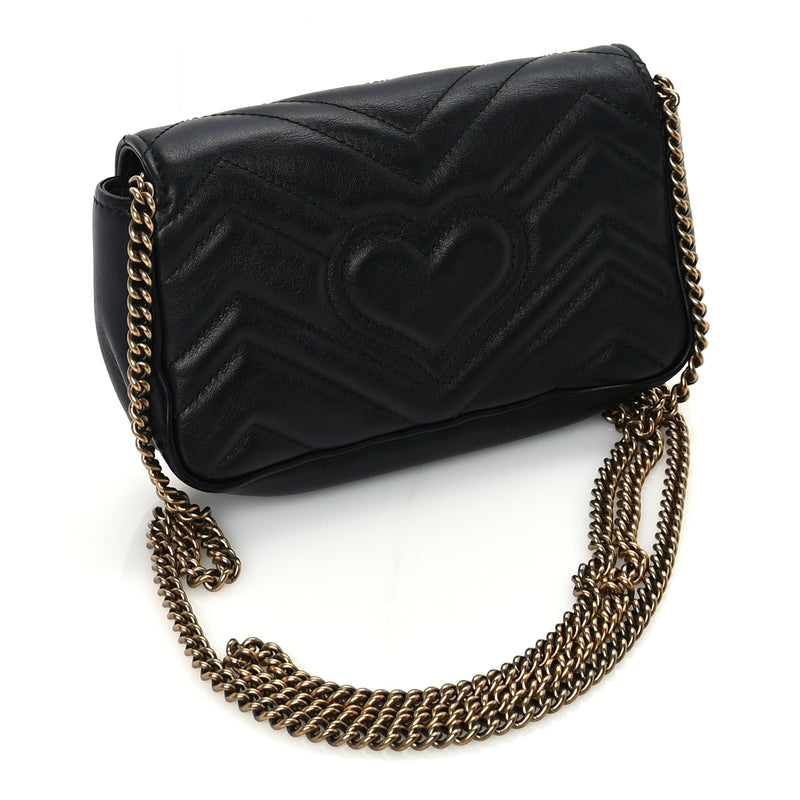  Gucci Calfskin Matelasse Super Mini GG Marmont Shoulder Bag  Black
