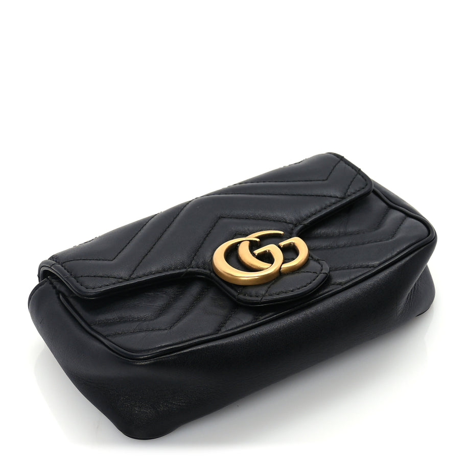 Gucci Calfskin Matelasse Super Mini GG Marmont Shoulder Bag  Black Image 3