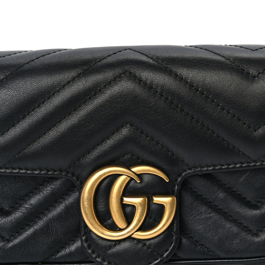 Gucci Calfskin Matelasse Super Mini GG Marmont Shoulder Bag  Black Image 6