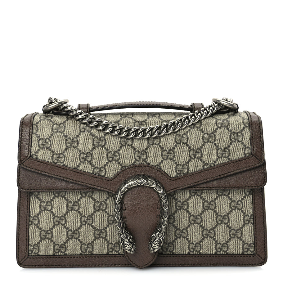 Gucci GG Supreme Monogram Textured Dollar Calfskin Top Handle Dionysus Shoulder Bag Beige Ebony New Acero Image 1