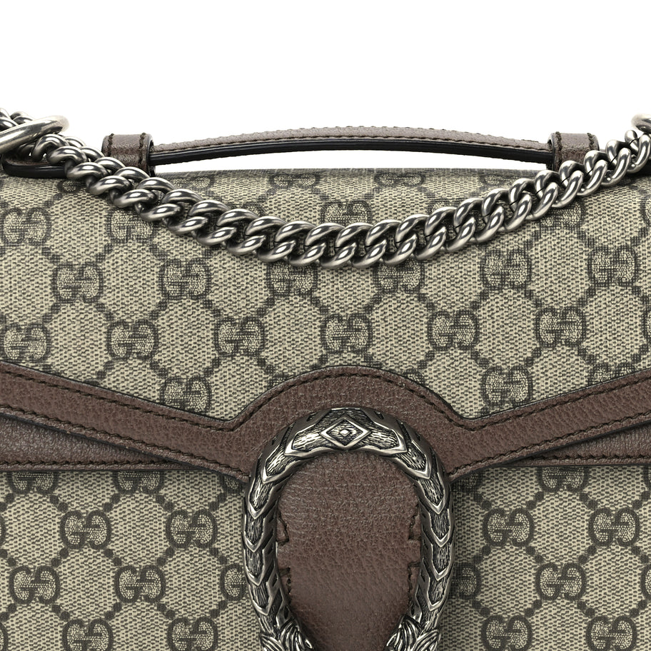 Gucci GG Supreme Monogram Textured Dollar Calfskin Top Handle Dionysus Shoulder Bag Beige Ebony New Acero Image 7