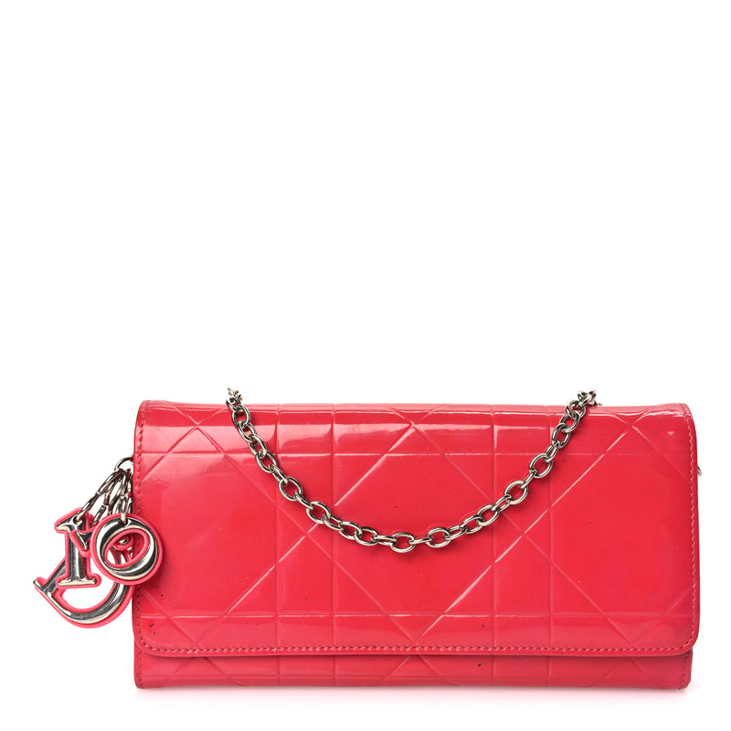  Christian Dior Patent Cannage Rendez-vous Chain Wallet Fuchsia