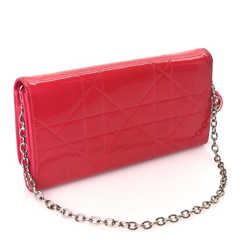  Christian Dior Patent Cannage Rendez-vous Chain Wallet Fuchsia