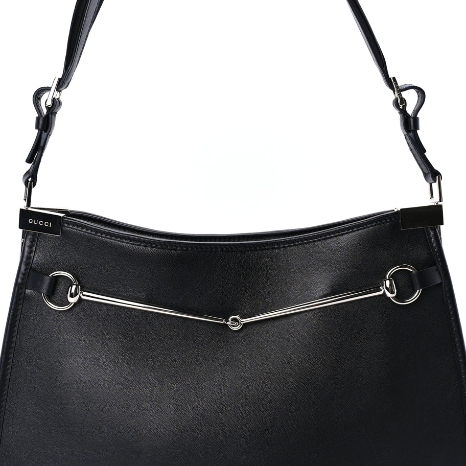 Gucci Calfskin Horsebit Slim Shoulder Bag Black Image 6