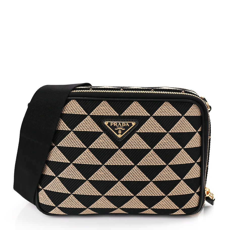 Prada Jacquard Saffiano Triangolo Symbole Embroidered Medium Shoulder Bag Black Corda Image 1