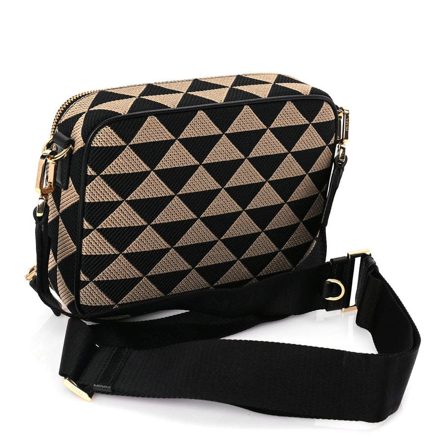Prada Jacquard Saffiano Triangolo Symbole Embroidered Medium Shoulder Bag Black Corda Image 2