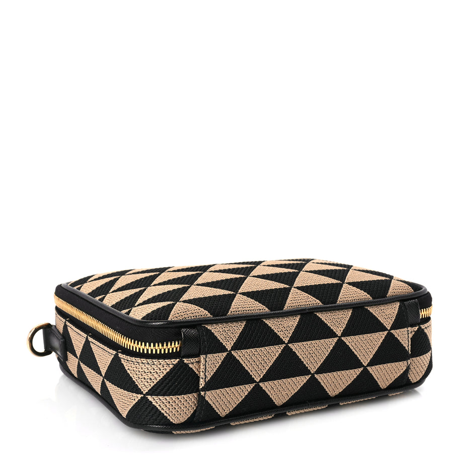 Prada Jacquard Saffiano Triangolo Symbole Embroidered Medium Shoulder Bag Black Corda Image 3