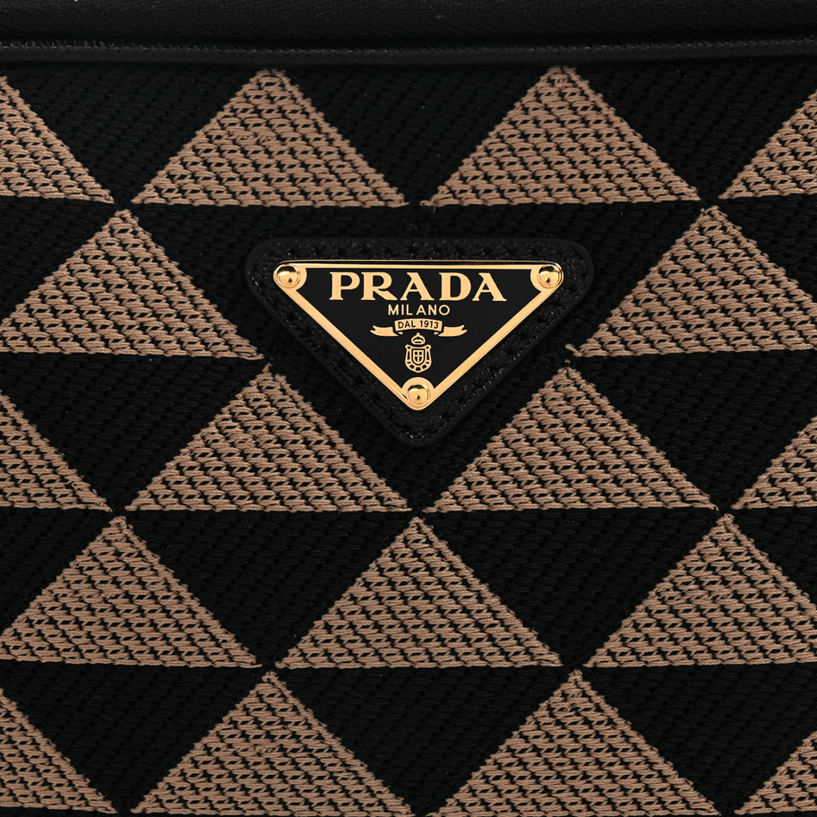 Prada Jacquard Saffiano Triangolo Symbole Embroidered Medium Shoulder Bag Black Corda Image 6