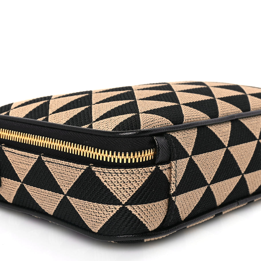 Prada Jacquard Saffiano Triangolo Symbole Embroidered Medium Shoulder Bag Black Corda Image 7